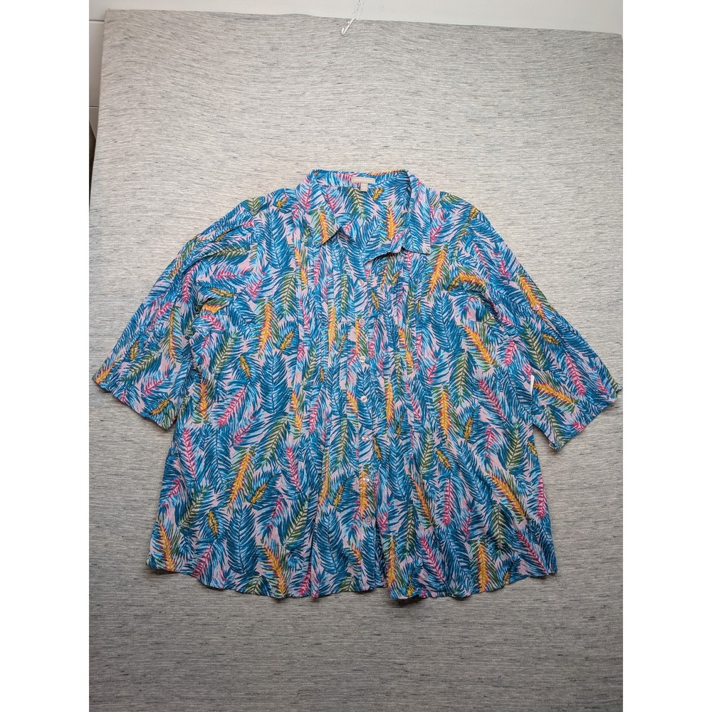 Woman Within Shirt Womens 3X 30/32 Button Up Tropical Palm Leaf Travel‎ Beachy